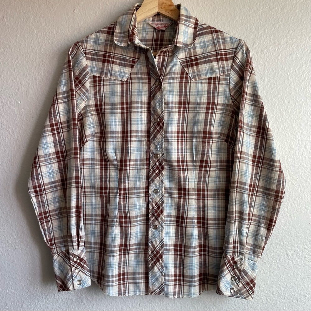 Vintage 1970s H bar C Western Plaid Pearl Snap Button-Up Flannel